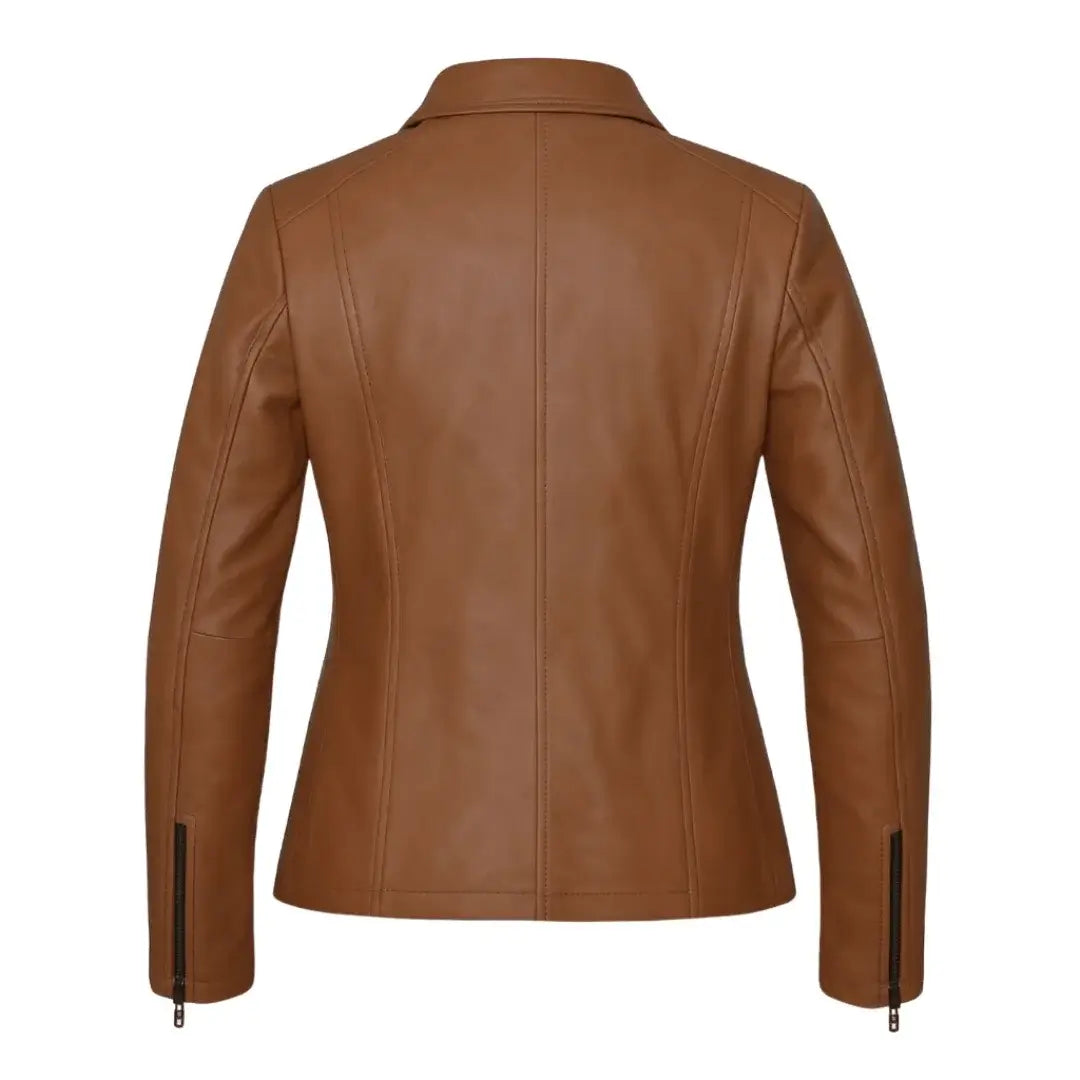 Buy Women’s Zipper Brown Leather Jacket – Modern Fit, Premium Leather