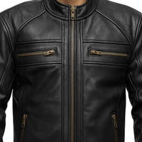 Buy Genuine Leather Men’s Biker Jacket with Shoulder Paddings & Zipper – Premium Ride-Ready