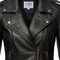 Women's Black Leather Biker Jacket – Genuine Leather | Mohana Jackets