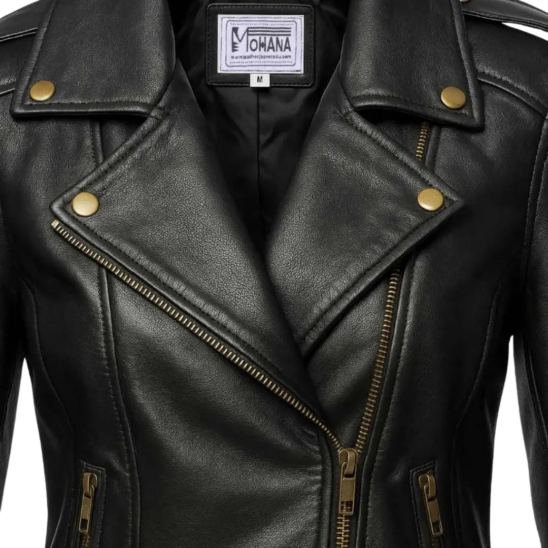 Women's Black Leather Biker Jacket – Genuine Leather | Mohana Jackets