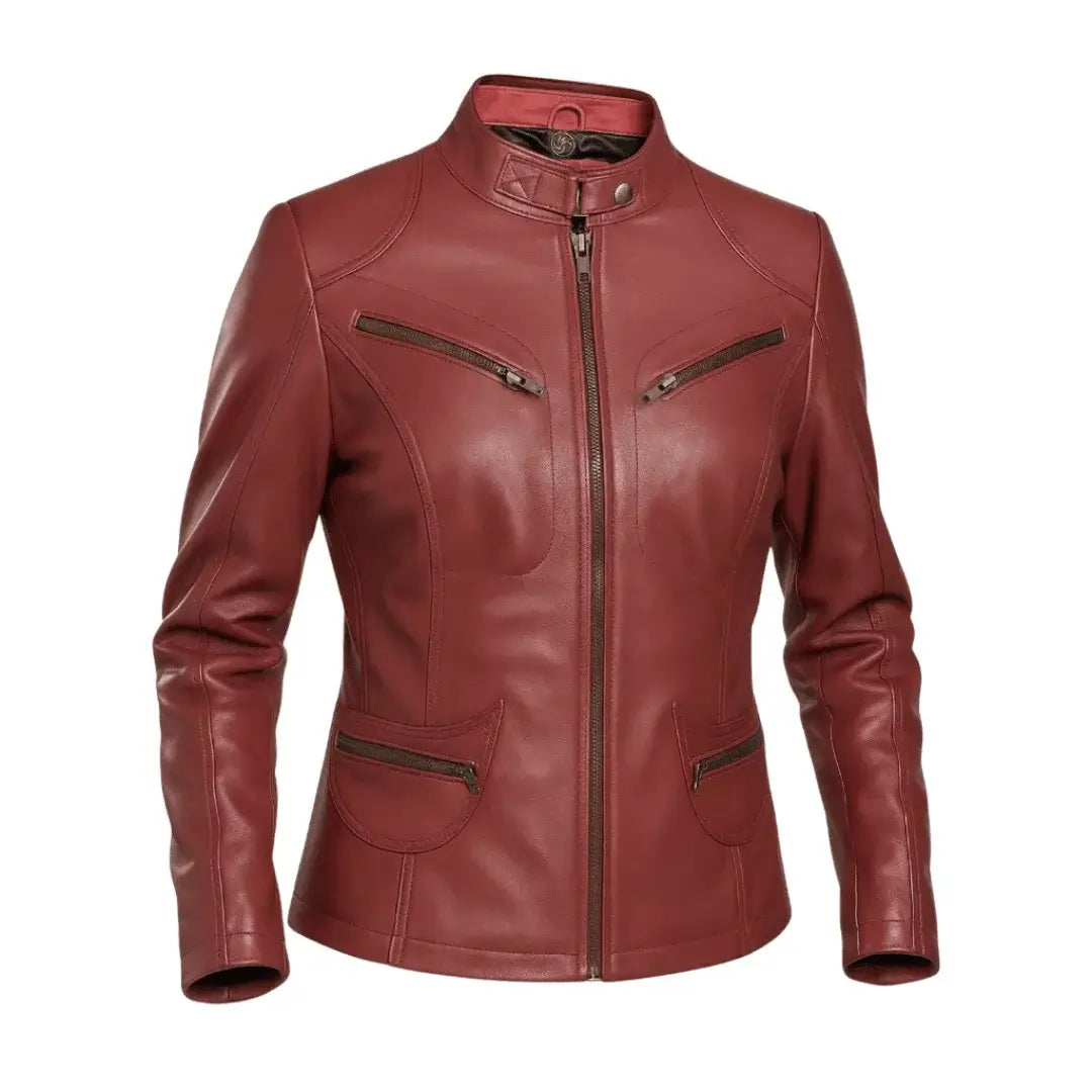 Buy Maroon Women Biker Leather Jacket – Premium Leather Outerwear