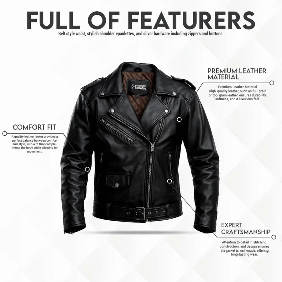 Buy Men Black Motorcycle Leather Jacket – Genuine Leather Biker Jacket