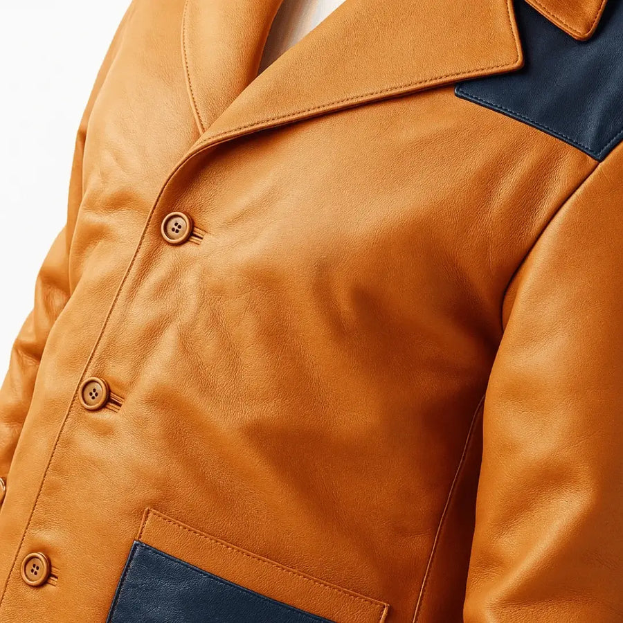 Buy Men’s Western Leather Blazer – Genuine Brown & Blue Leather Jacket