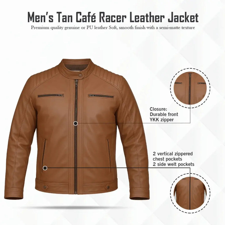 Buy Men’s Moto Tan Biker Leather Jacket – Premium Leather Outerwear