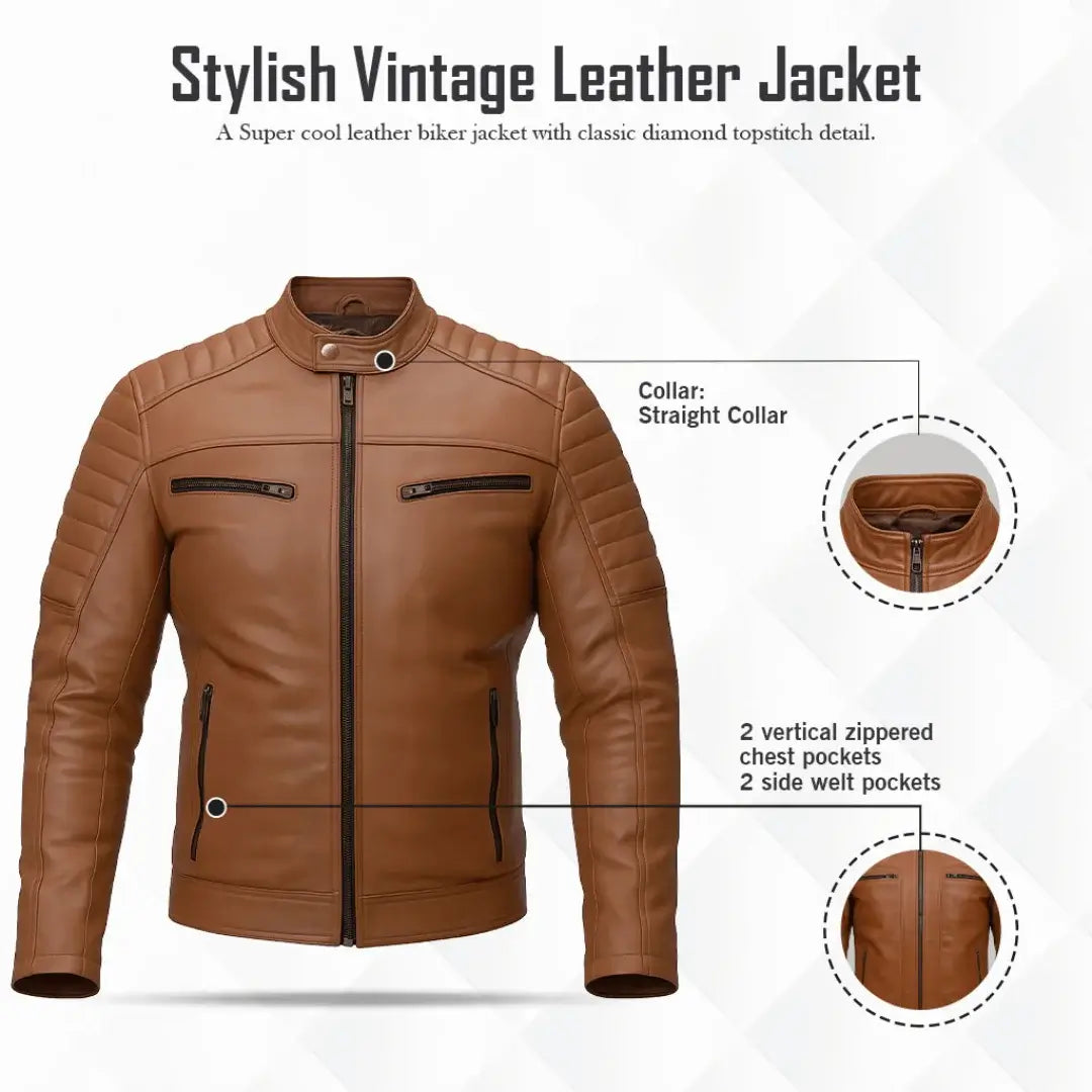 Buy Brown Leather Jacket with Shoulder Pads – Rugged Protection