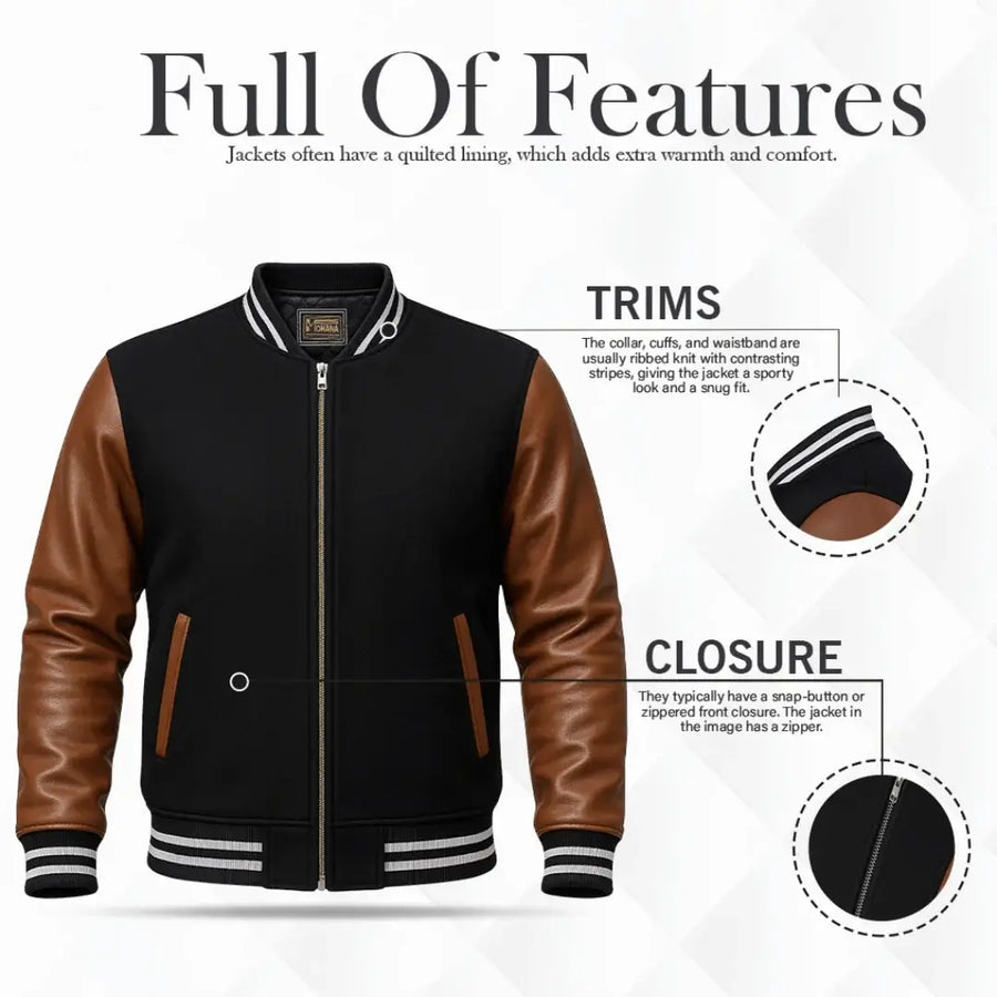 Buy Baseball Varsity Jacket with Brown Leather Sleeves – Premium Unisex Outerwear