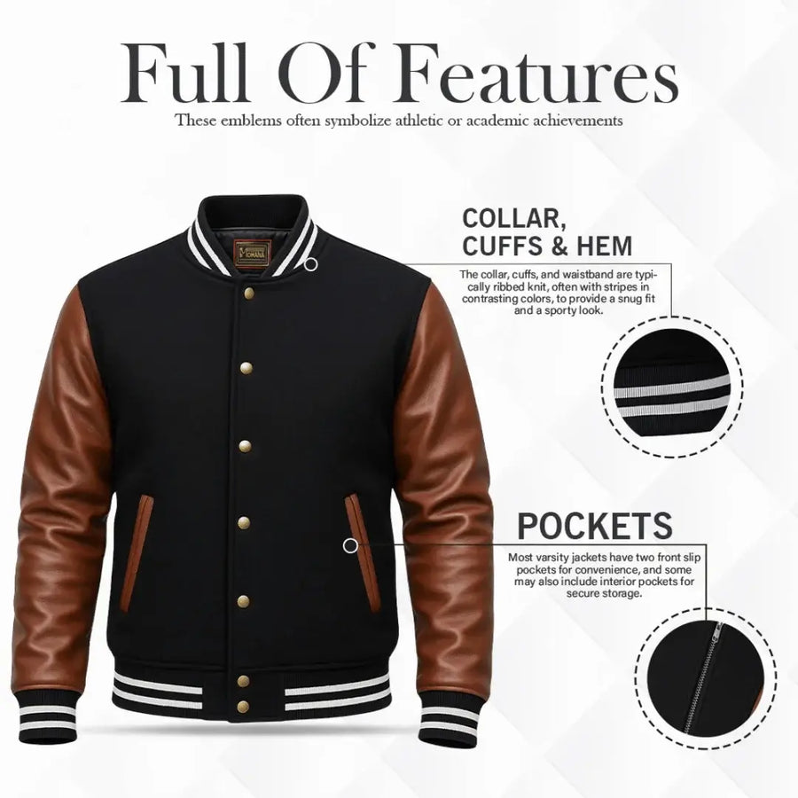 Buy Men’s Letterman Varsity Jacket with Brown Sleeves – Premium Leather Sleeves