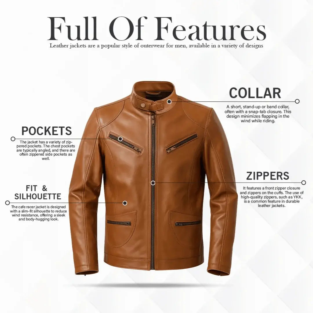 Buy Men’s Racer Brown Leather Jacket – Sleek Design, Premium Craftsmanship