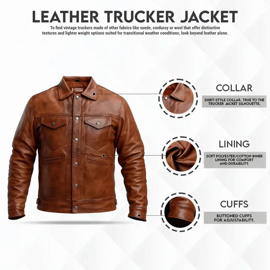 Buy Men Brown Vintage Leather Trucker Jacket – Genuine Leather