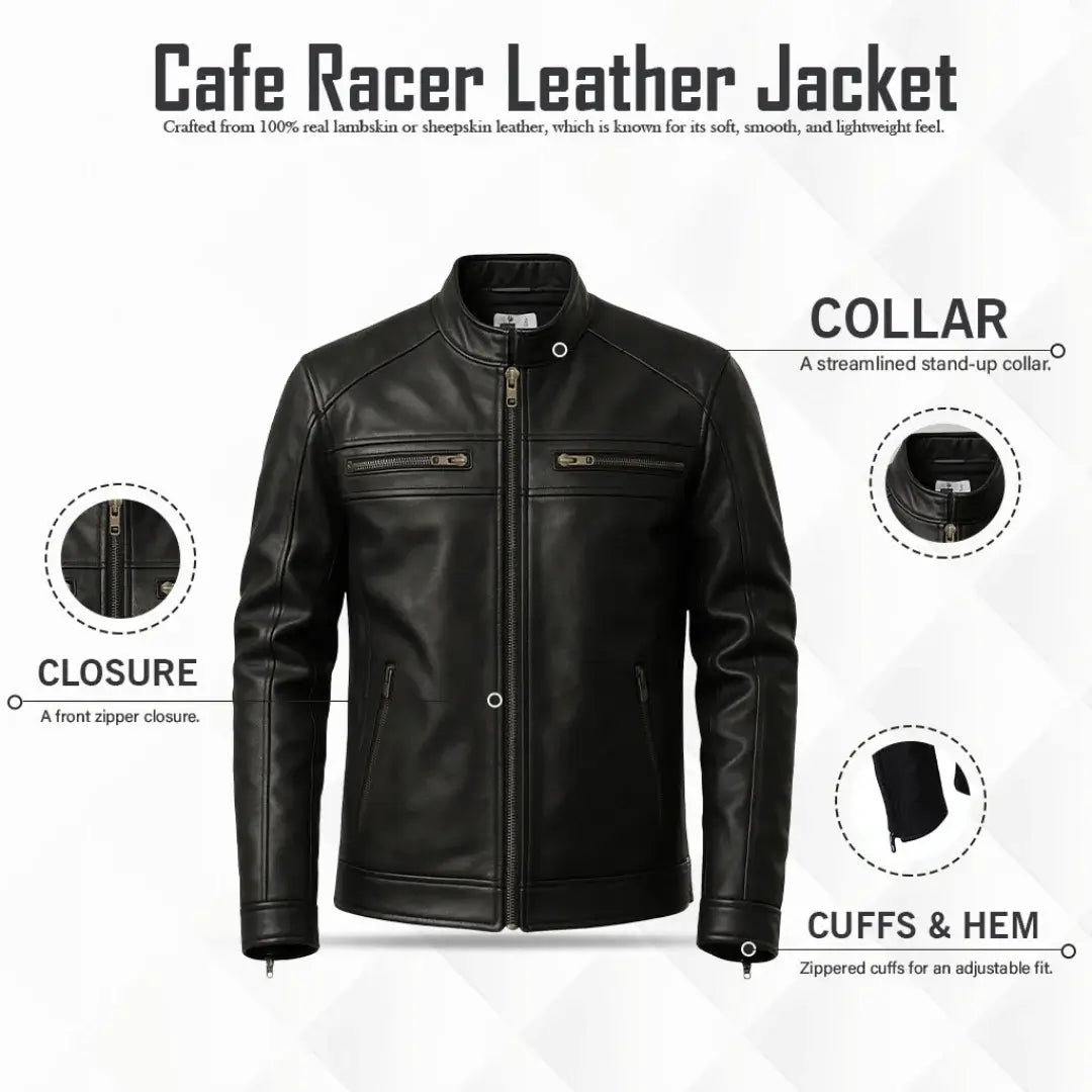 Buy Genuine Leather Men’s Biker Jacket with Shoulder Paddings & Zipper – Premium Ride-Ready