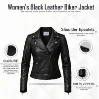 Women's Black Leather Biker Jacket – Genuine Leather | Mohana Jackets