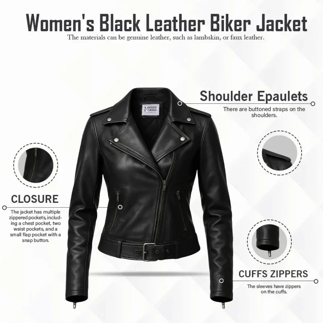 Women's Black Leather Biker Jacket – Genuine Leather | Mohana Jackets