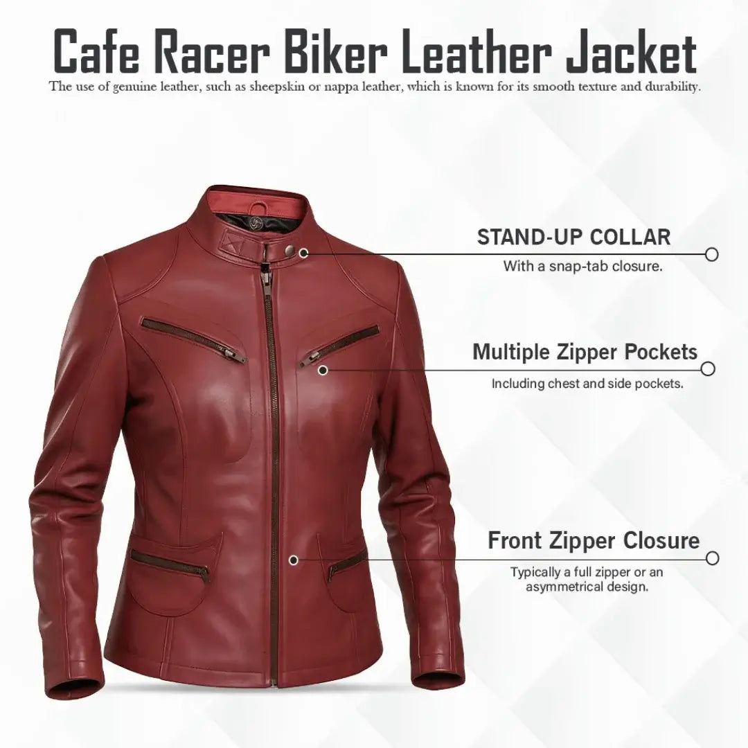 Buy Maroon Women Biker Leather Jacket – Premium Leather Outerwear
