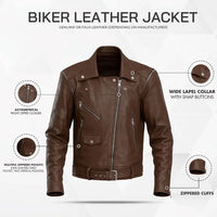 Buy Mens Brando Brown Biker Retro Vintage Sheepskin Motorcycle Jacket – Genuine Leather Rider’s Gear