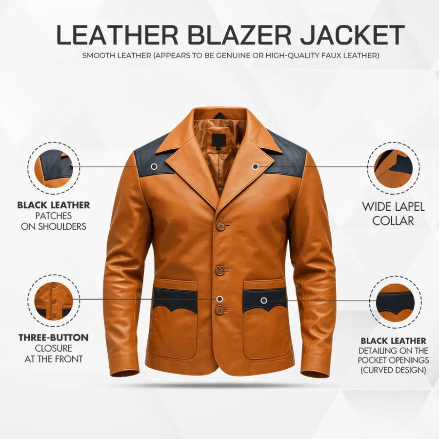 Buy Men’s Western Leather Blazer – Genuine Brown & Blue Leather Jacket