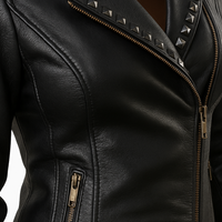 Buy Women’s Lapel Zipper Leather Jacket – Punk Rivet Jacket