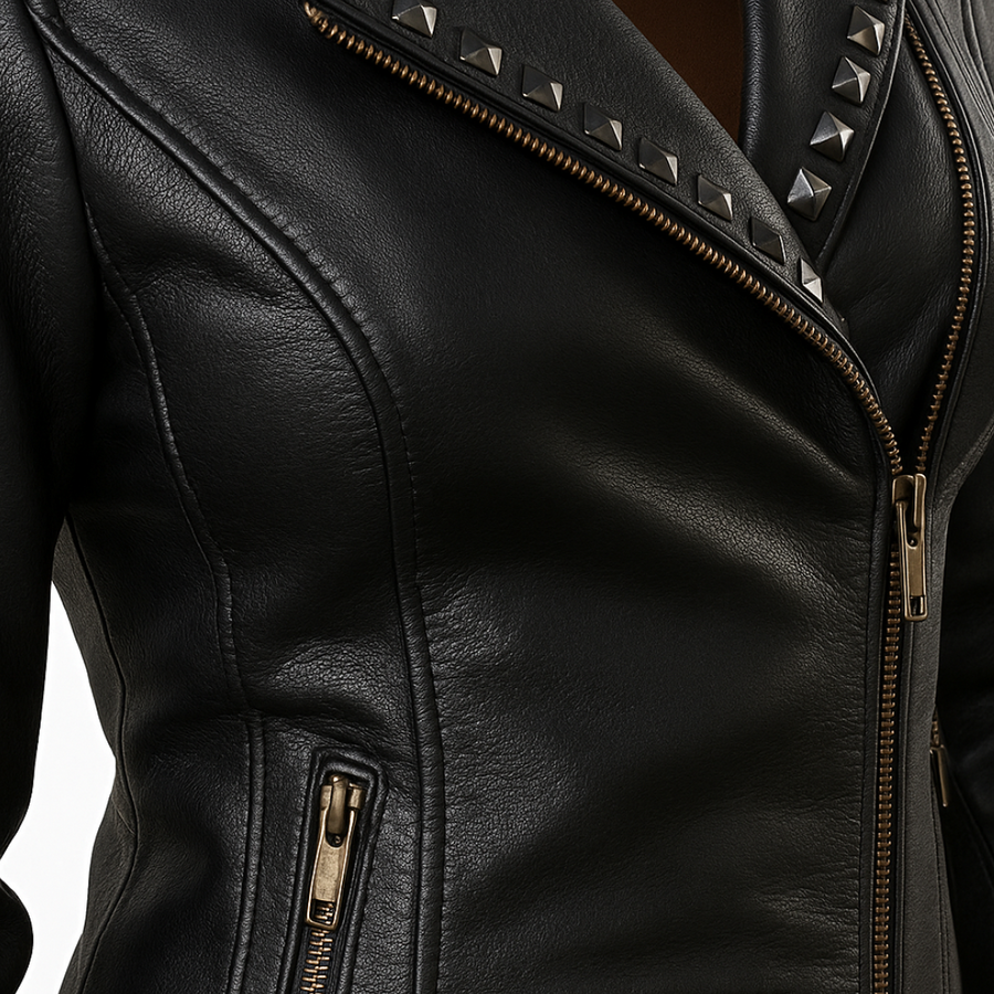 Buy Women’s Lapel Zipper Leather Jacket – Punk Rivet Jacket