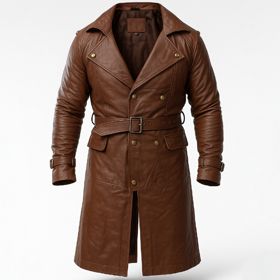 Buy Men’s Winter Trench Coat Leather – Full Length Brown Overcoat