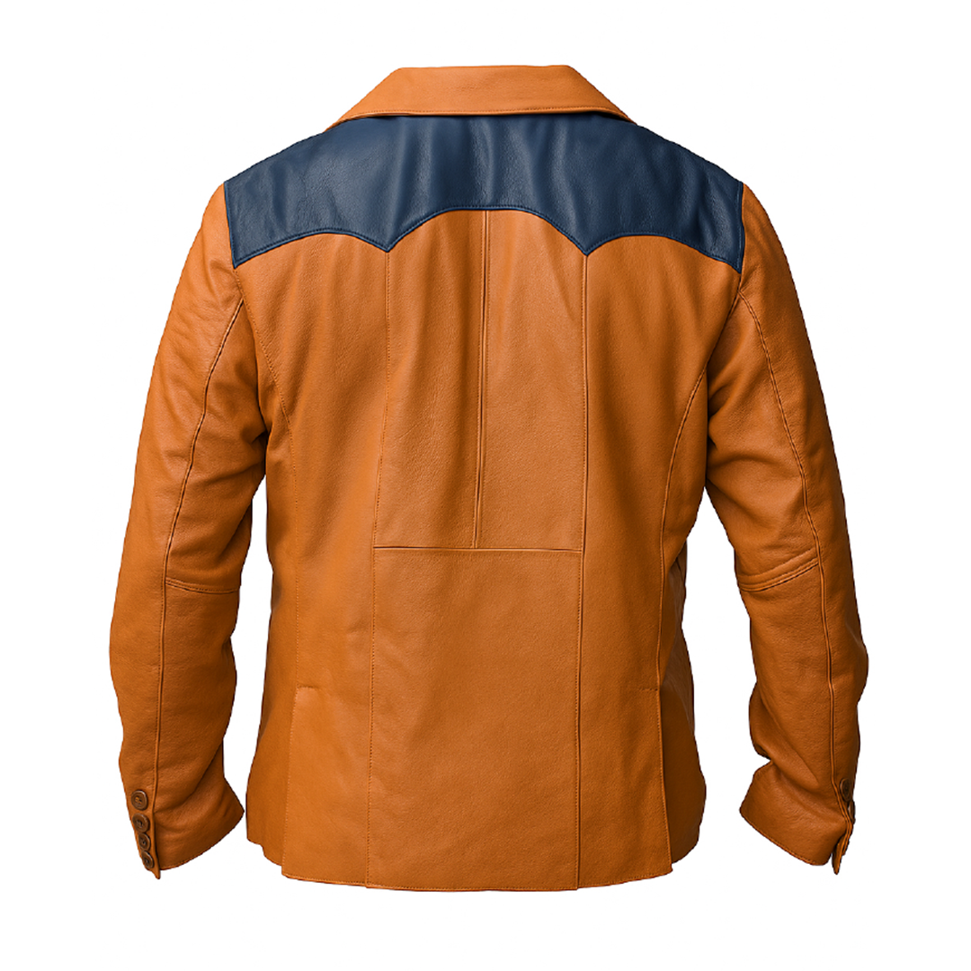 Buy Men’s Western Leather Blazer – Genuine Brown & Blue Leather Jacket