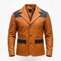 Buy Men’s Western Leather Blazer – Genuine Brown & Blue Leather Jacket