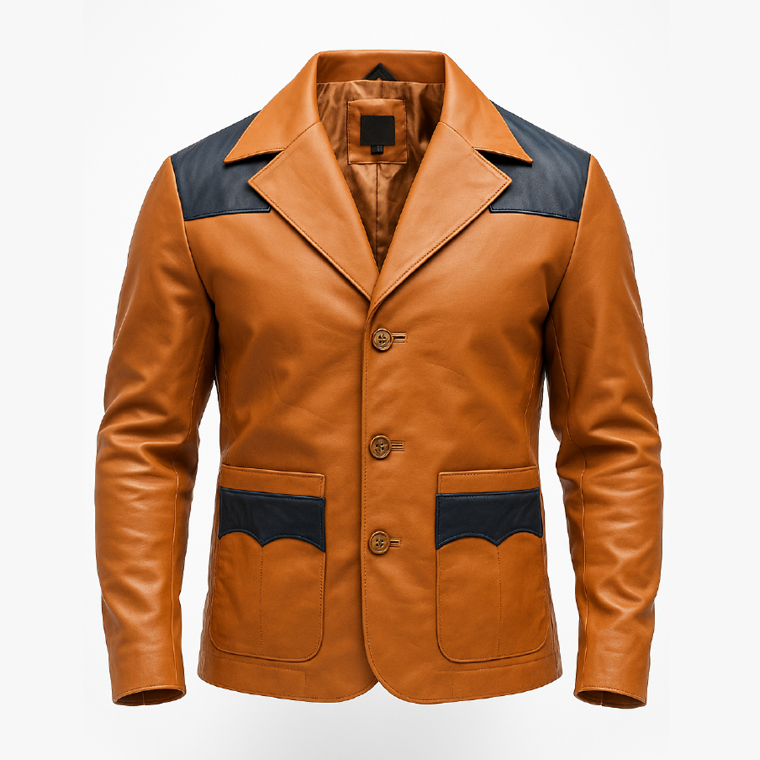 Buy Men’s Western Leather Blazer – Genuine Brown & Blue Leather Jacket