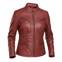 Buy Maroon Women Biker Leather Jacket – Full Grain leather Outerwear
