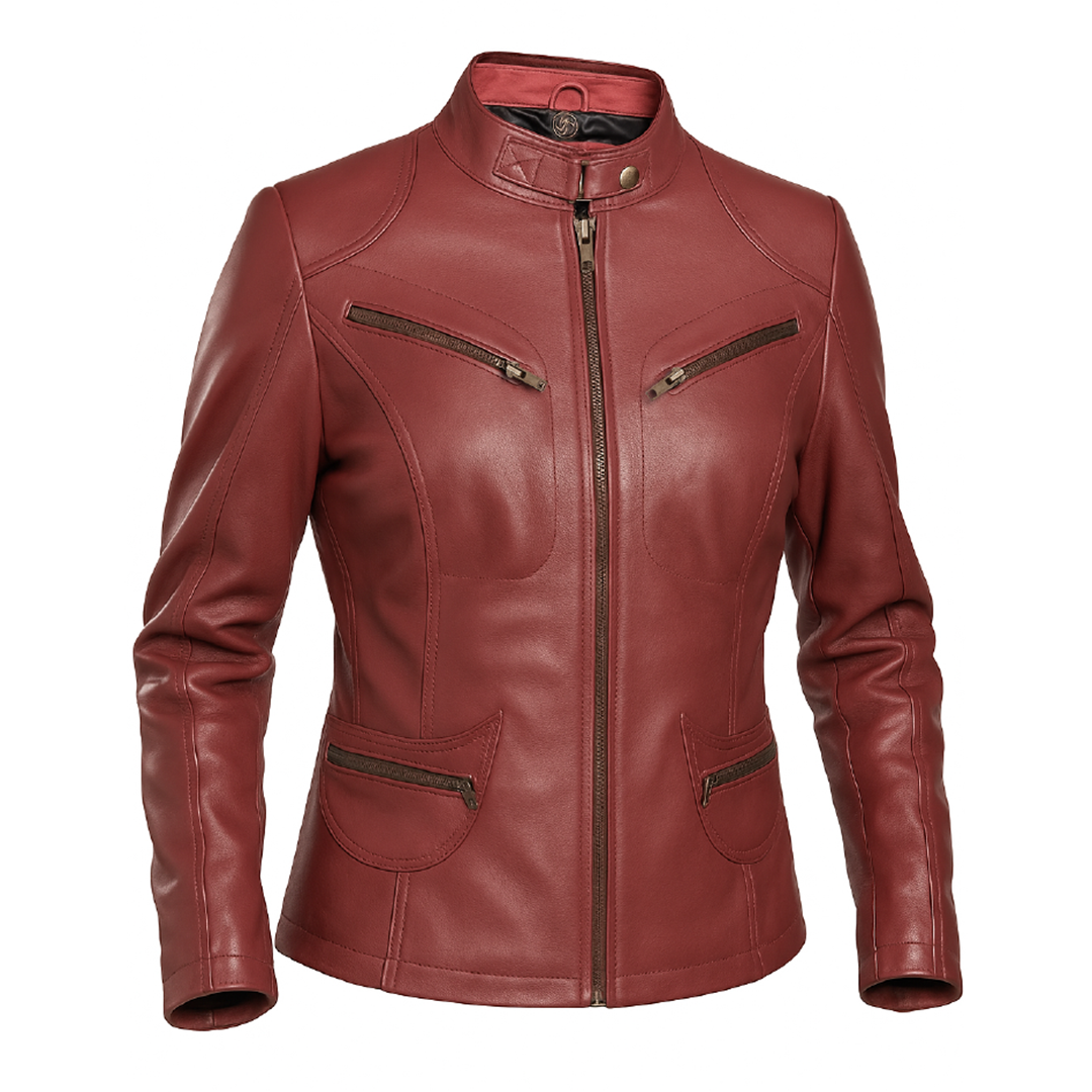 Buy Maroon Women Biker Leather Jacket – Full Grain leather Outerwear