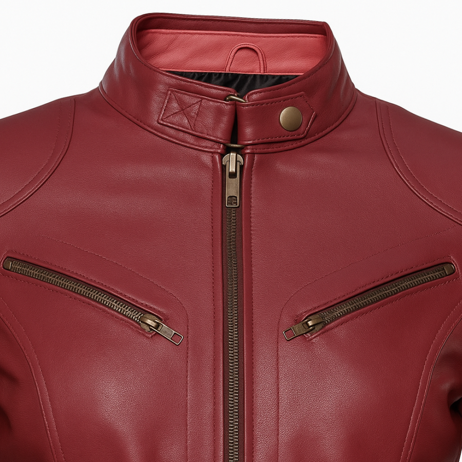 Buy Maroon Women Biker Leather Jacket – Full Grain leather Outerwear