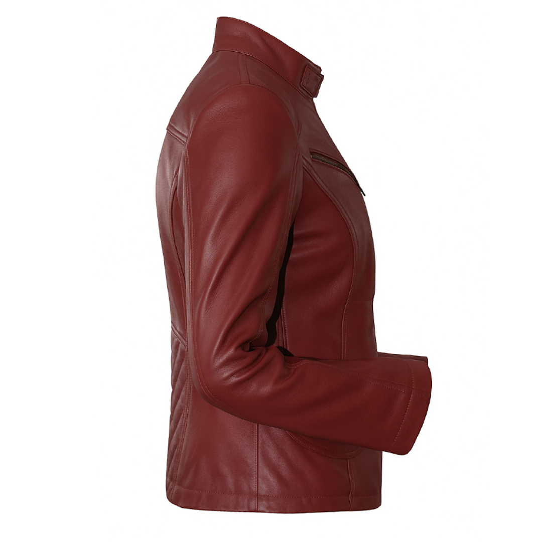 Buy Maroon Women Biker Leather Jacket – Full Grain leather Outerwear