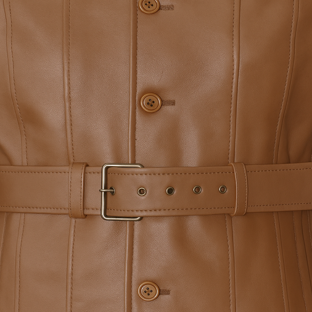 Buy Women’s Brown Leather Trench Coat – Classic Longline Design