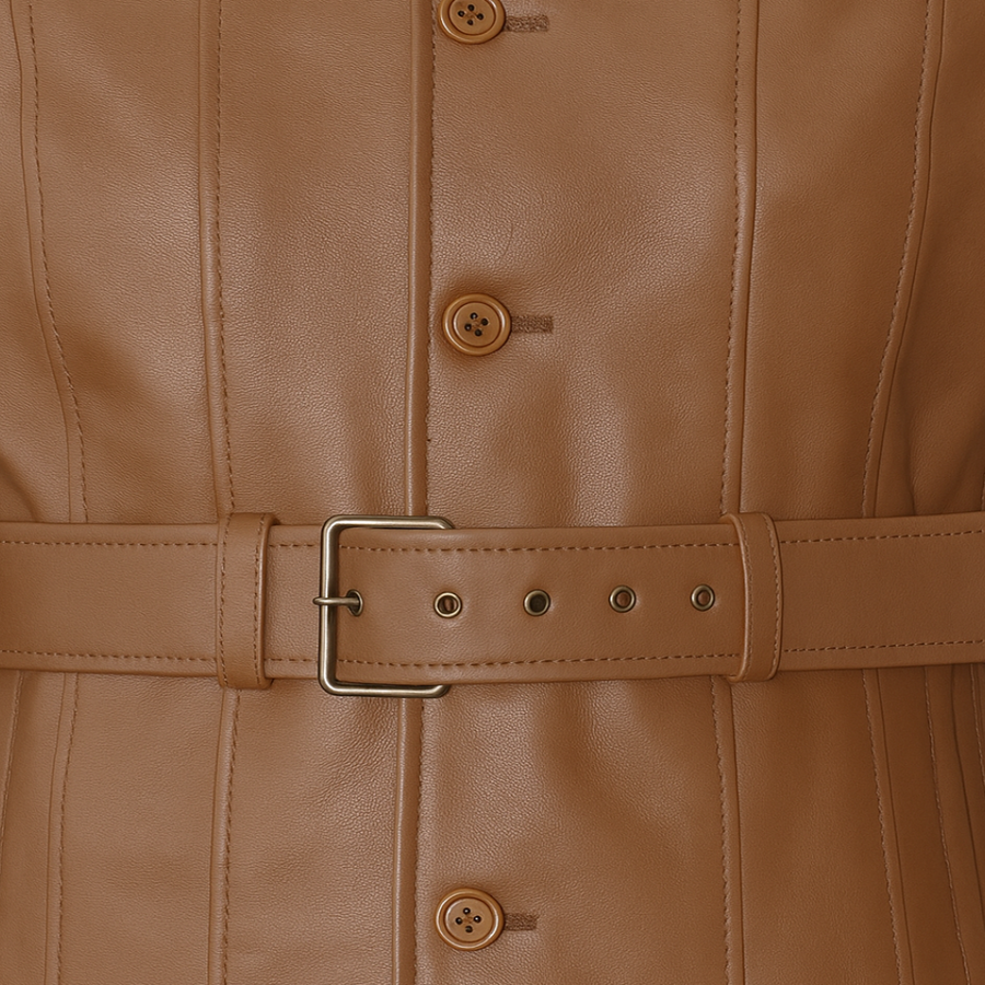 Buy Women’s Brown Leather Trench Coat – Classic Longline Design