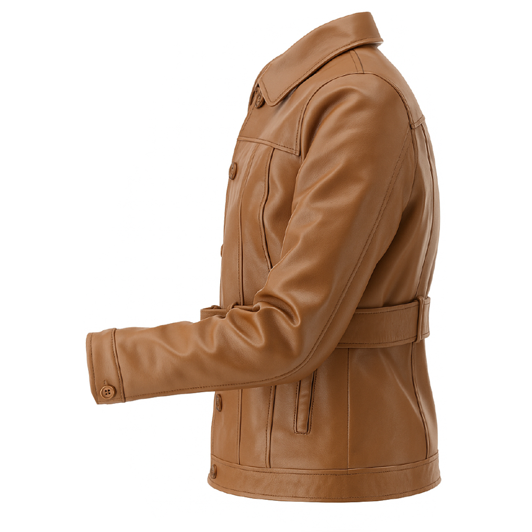 Buy Women’s Brown Leather Trench Coat – Classic Longline Design