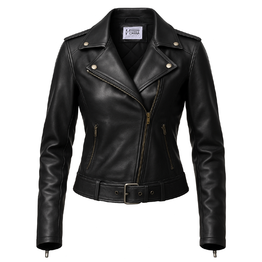 Women's Black Leather Biker Jacket – Genuine Leather | Mohana Jackets