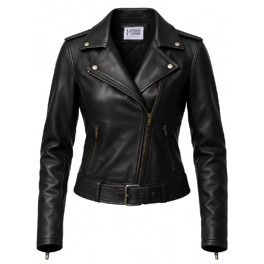 Women's Black Leather Biker Jacket – Genuine Leather | Mohana Jackets