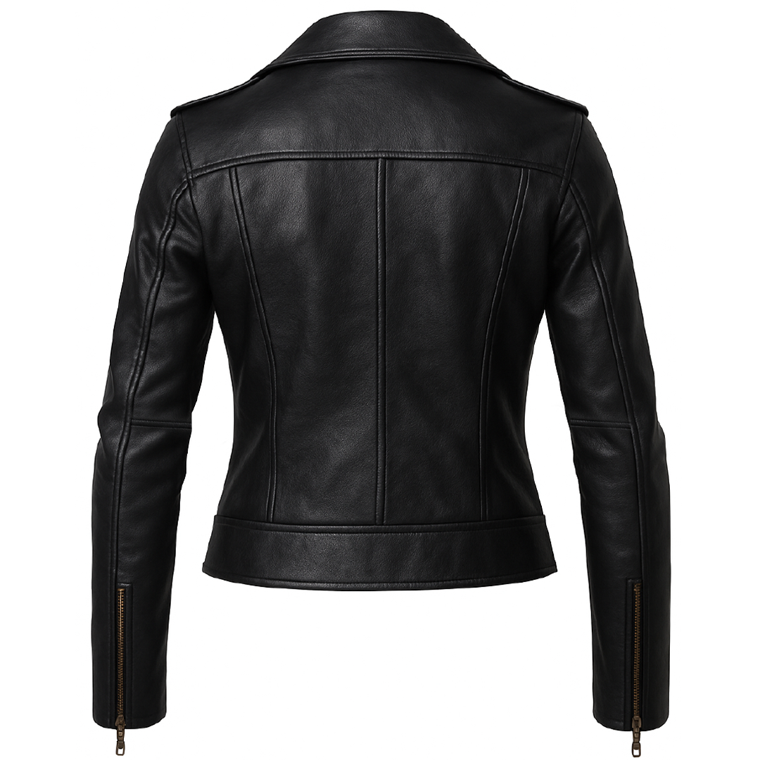 Women's Black Leather Biker Jacket – Genuine Leather | Mohana Jackets