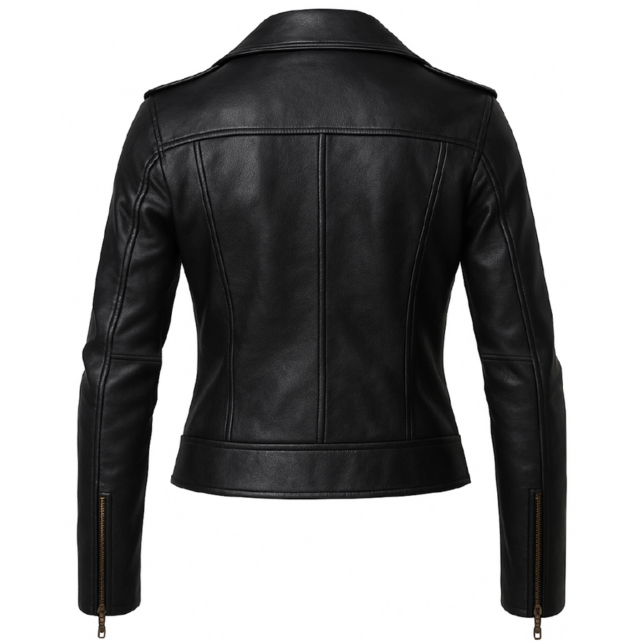Women's Black Leather Biker Jacket – Genuine Leather | Mohana Jackets