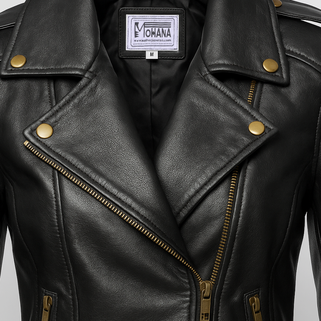 Women's Black Leather Biker Jacket – Genuine Leather | Mohana Jackets