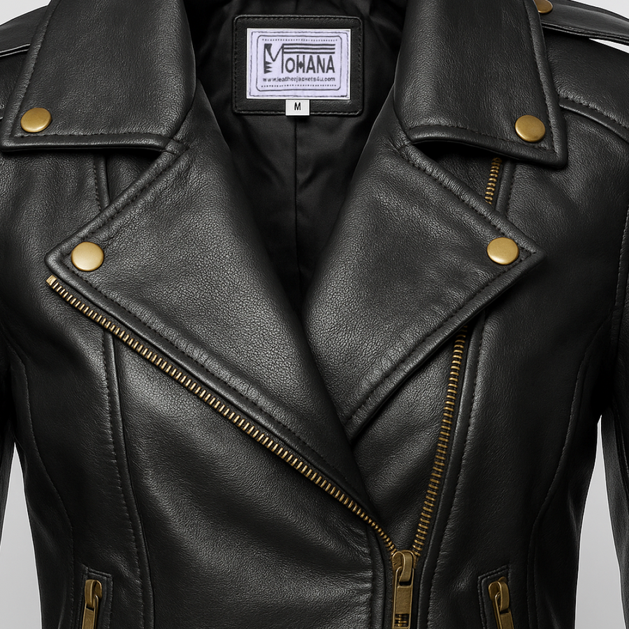 Women's Black Leather Biker Jacket – Genuine Leather | Mohana Jackets