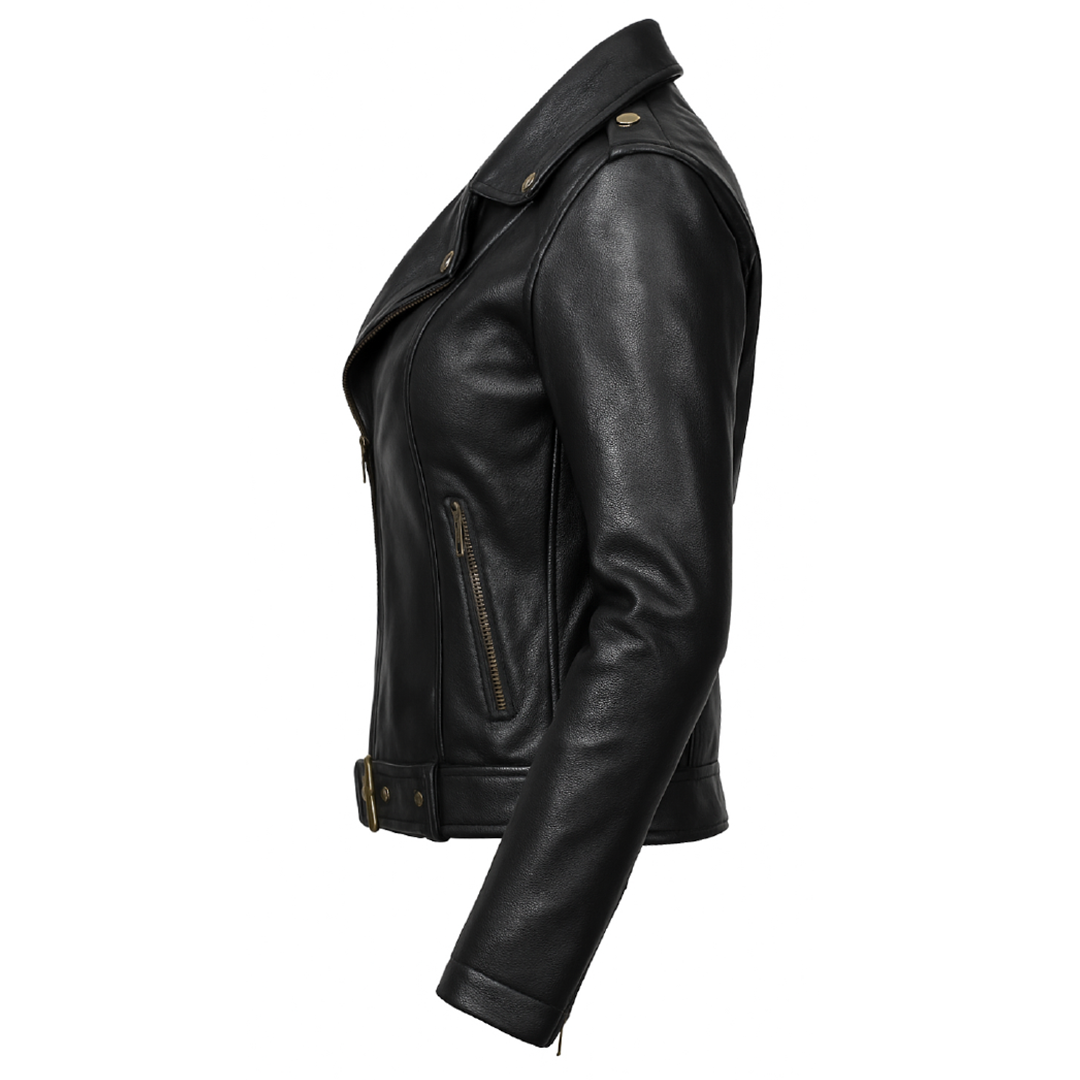 Women's Black Leather Biker Jacket – Genuine Leather | Mohana Jackets