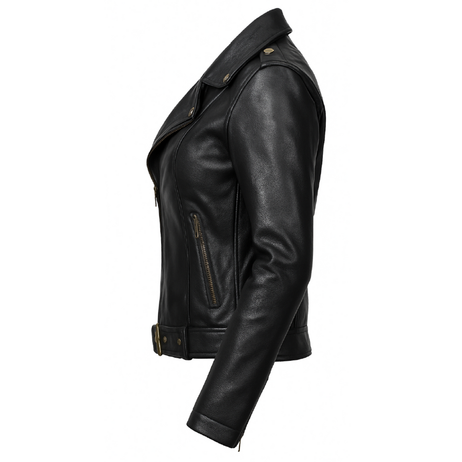 Women's Black Leather Biker Jacket – Genuine Leather | Mohana Jackets
