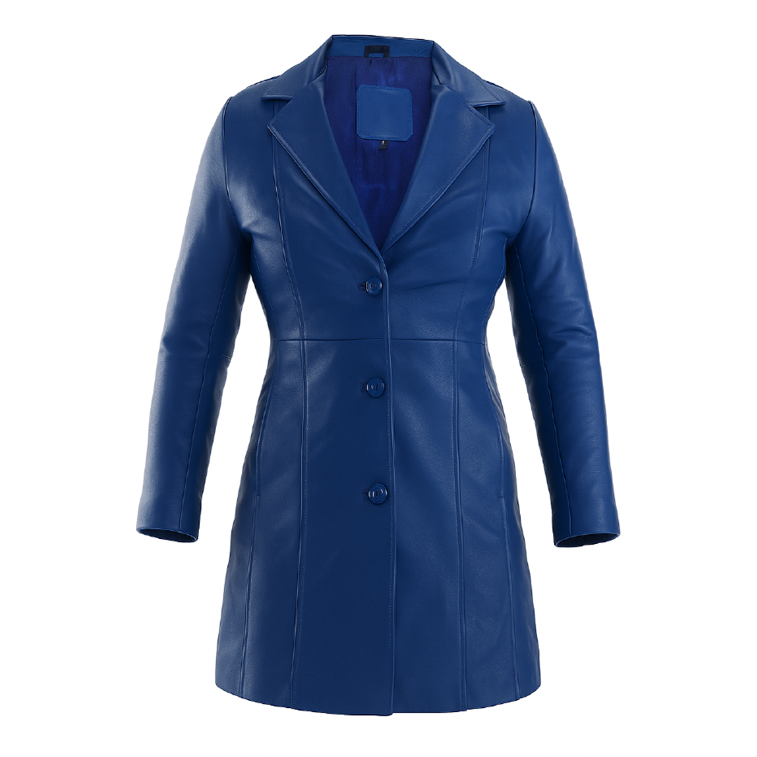 Buy Blue Trench Real Leather Coat for Women – Genuine Leather Long Trench