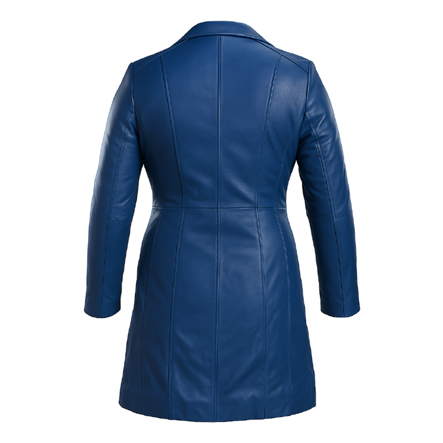 Buy Blue Trench Real Leather Coat for Women – Genuine Leather Long Trench