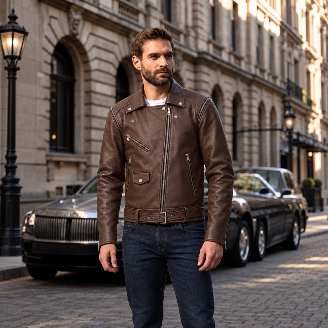 Buy Mens Brando Brown Biker Retro Vintage  Motorcycle Jacket – Genuine Leather Rider’s Gear