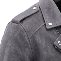 Men’s Grey Distressed Biker Leather Jacket