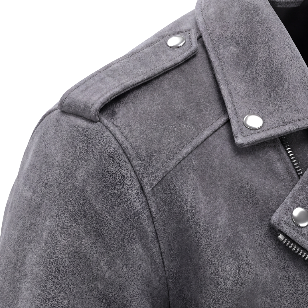 Men’s Grey Distressed Biker Leather Jacket