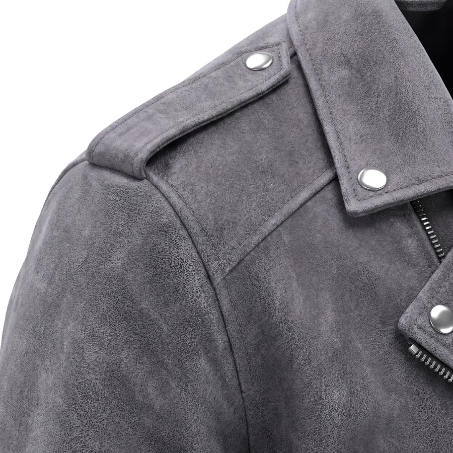 Men’s Grey Distressed Biker Leather Jacket