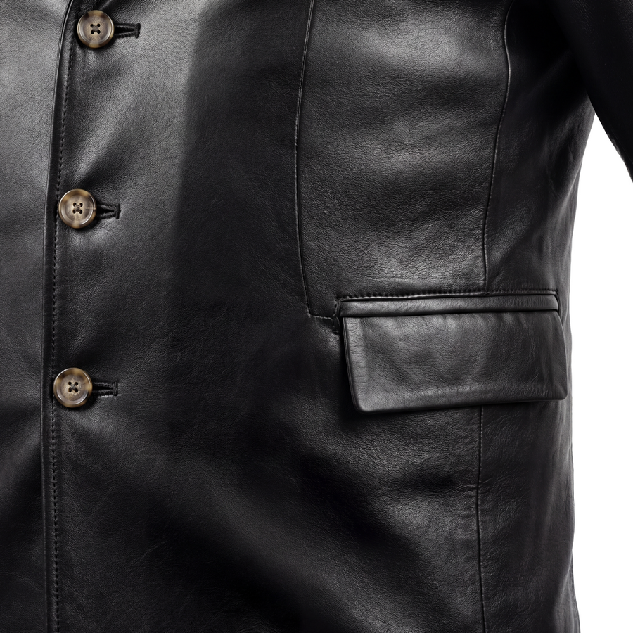Men’s Black Leather Blazer Jacket