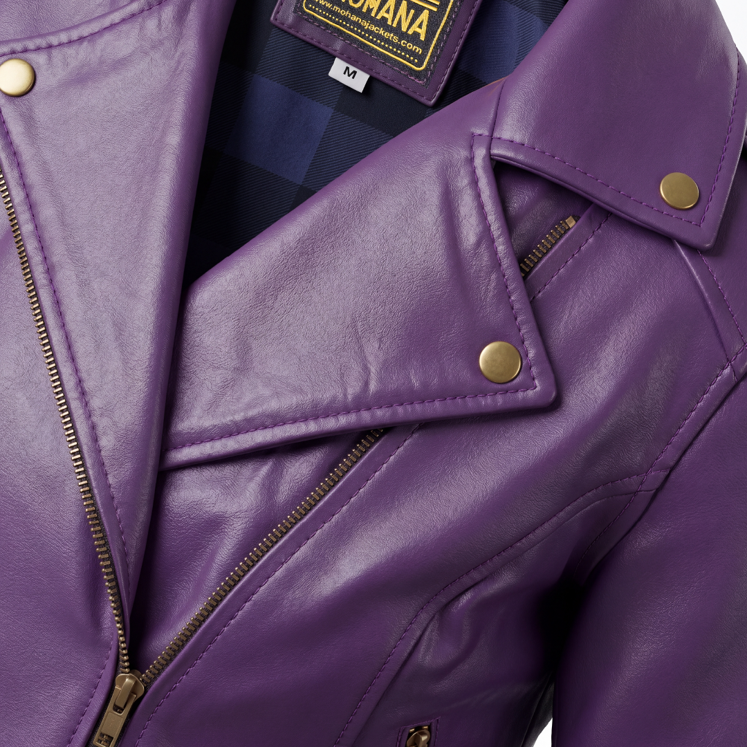 Women’s Purple Biker Leather Jacket