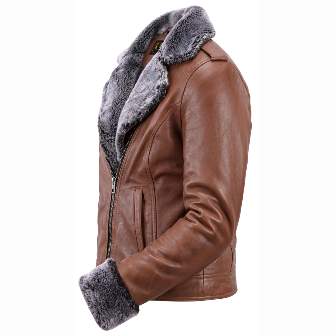 Women’s Brown Fur Collar Leather Jacket