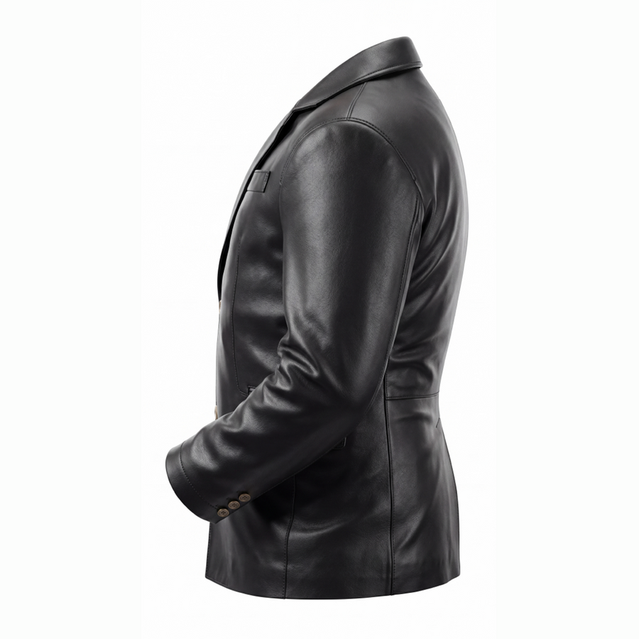 Men’s Black Leather Blazer Jacket